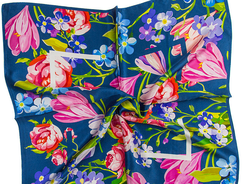 Apaszka jedwabna FLORAL-BLUE