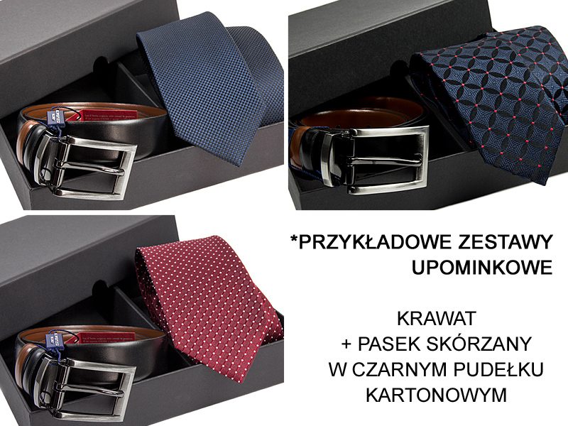 przykładowe zestawy: krawat +pasek + pudełko